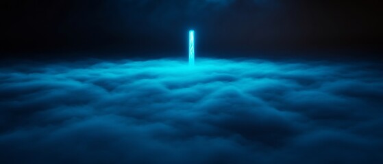 Fototapeta premium Ethereal Blue Light Pierces Dark Cloudscape. AI Generated