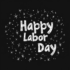 Vector Illustration of "Happy Labor Day" in White Text on Black Background – Festive Design