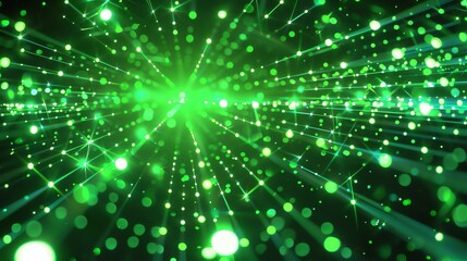 Naklejka premium Green abstract background with glowing particles.