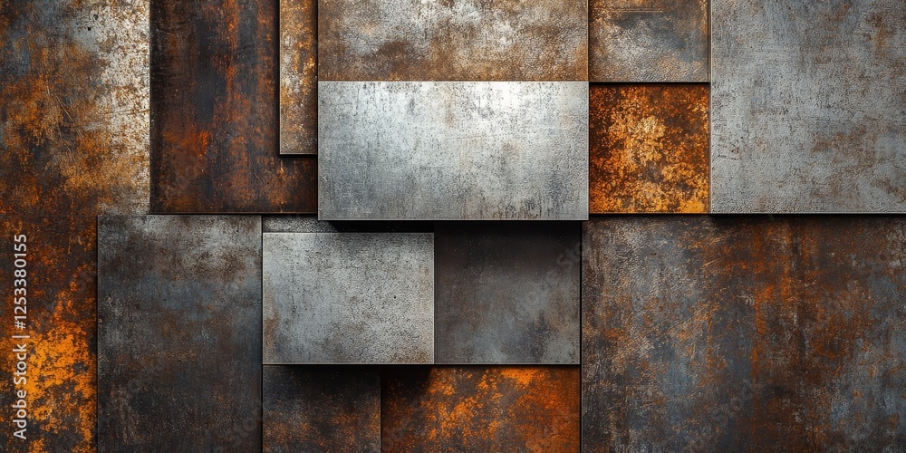 Poster abstract image featuring metal textures with a focus on the sleek and reflective qualities of variou