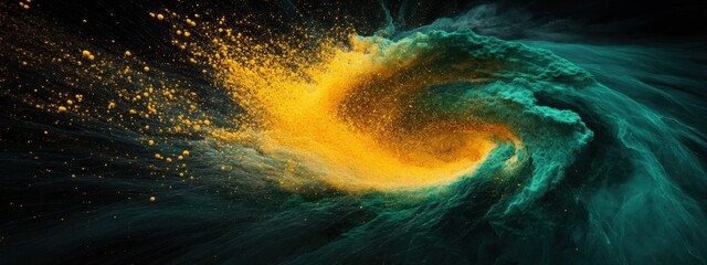 Abstract Cosmic Nebula Gold and Teal Swirl Galaxy Explosion