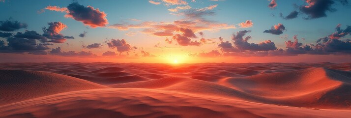 Obraz premium Majestic Sunset over the Crimson Dunes: A Breathtaking Desert Panorama