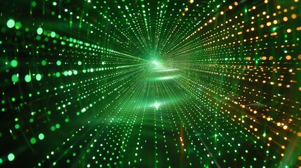 Obraz premium Green and yellow glowing dots form a futuristic tunnel.
