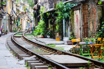 Hanoi Train Street with vibrant cafés
