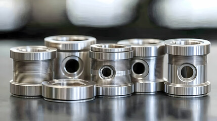 Precision metal parts on dark surface