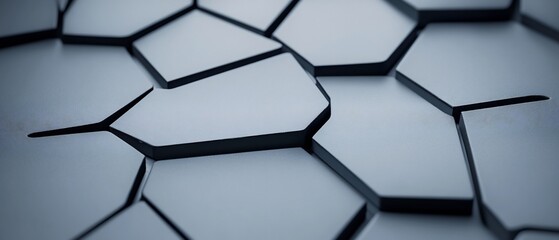 Fototapeta premium Abstract Cracked Grey Hexagons Cool Geometric Texture. AI Generated