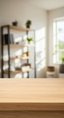 Modern Interior: Wood Tabletop & Airy Background | Product Display Mockup, Cozy Home Decor, Minimalist Design