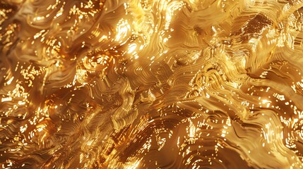 Molten gold. Liquid metal. Golden waves. Abstract background. 3D rendering.