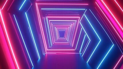 Abstract Neon Tunnel with Pink and Blue Lights creating a futuristic perspective