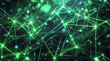 Glowing green neural network. Artificial intelligence concept. 3D rendering.