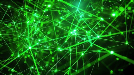 Glowing green neural network. Artificial intelligence concept. 3D rendering.