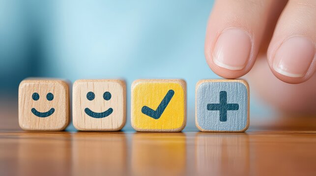 Wooden blocks signify positivity, progress, and growth in personal well-being.
