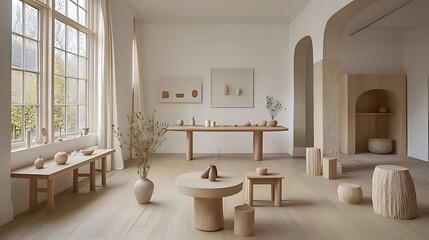 Modern minimalist wooden furniture showroom