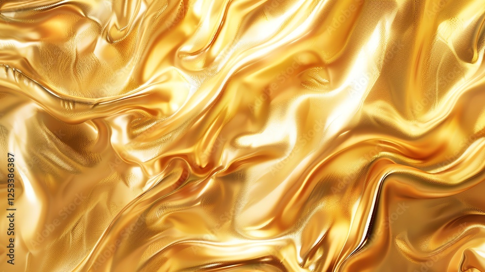 Wall mural golden fabric with soft waves. 3d rendering.