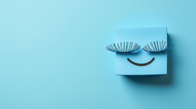Blue Sticky Note Face With Eyelashes
