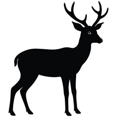 Black silhouette of deer. Vector illustration.