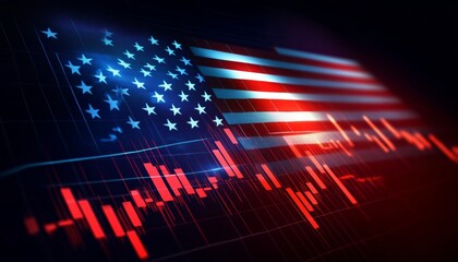 American Finance Market USA Flag With Layered Finance Chart Lines Representing Economic Trends