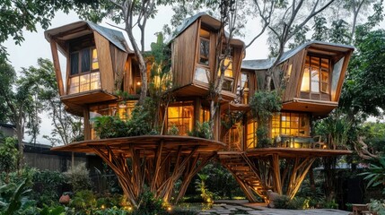 Unique Bamboo Treehouse Architecture in Lush Tropical Forest