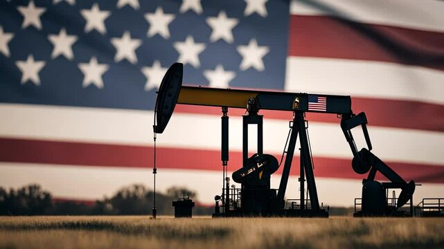 Oil pump jack with the US flag.