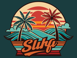 Summer Beach T-Shirt Design | Aloha Surf Typography & Beach Illustration - Pro Vector