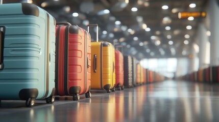 Suitcases ready for adventure in a bustling terminal, capturing the essence of travel and exploration.