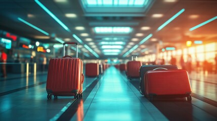 Suitcases ready for adventure in a bustling terminal, capturing the essence of travel and exploration.