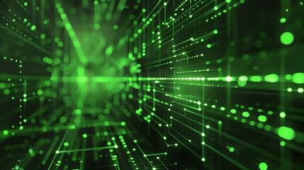 Fototapeta premium Abstract background of glowing green dots connected by lines. The concept of digital technology, big data, and global network. 3d rendering.