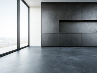Obraz premium Sleek Modern Kitchen Interior Design with Natural Lighting and Scenic View