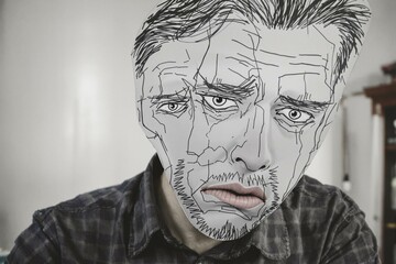 Obraz premium Expressive Doodle of a Weary Man's Face