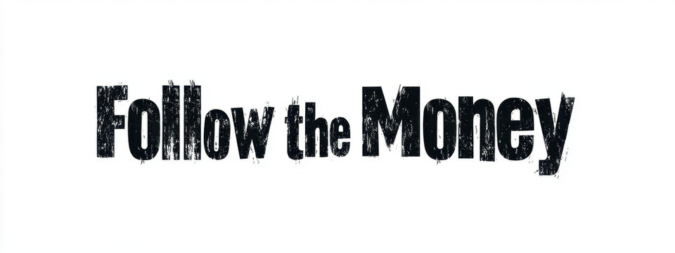 Bold black text graphic saying 'Follow the Money' on a white background.