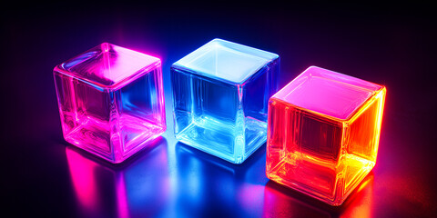 Colorful 3D glass cubes. Set of multicolor vector geometric shapes.