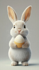 Obraz premium Easter bunny with egg on soft gray background for joyful celebration