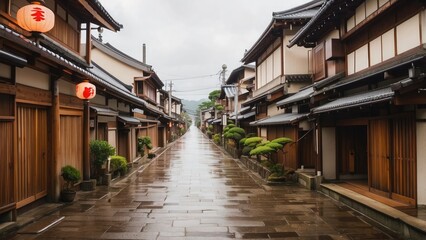 Obraz premium The streets of traditional Kyoto at morning after rain.