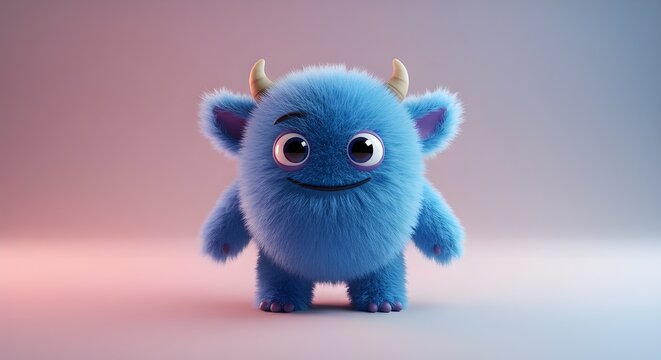 Lindo personaje de dibujos animados 3D de monstruo peludo azul
