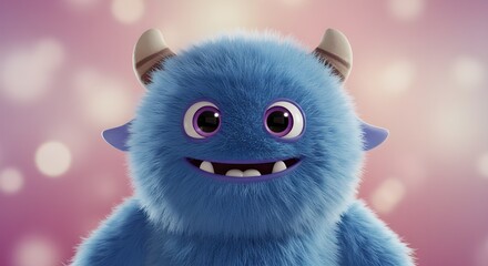 Fototapeta premium Lindo personaje de dibujos animados 3D de monstruo peludo azul 