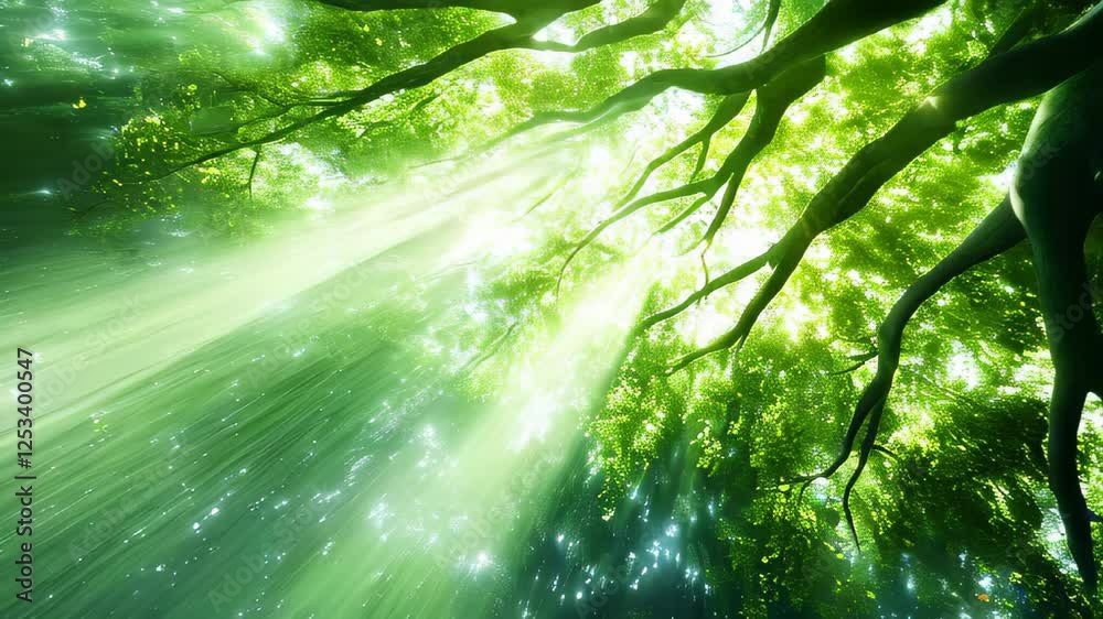 Aufkleber captivating beauty of spring branches illuminated by sunlight in a serene forest