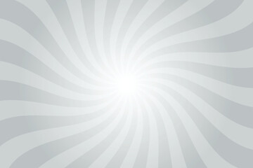 Misty gray background with white sun ray. Swirl sun ray lines starburst. Abstract texture with light of sunburst. Radial beam of sunlight. Retro background with flash. Design of sunbeam.
