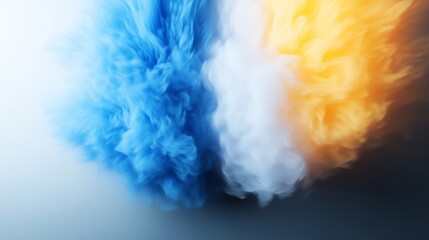 Fototapeta premium Abstract swirling blue white orange paint vibrant hues. AI Generated