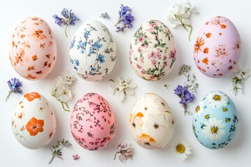 Fototapeta premium Easter eggs decorated with floral patterns creating a spring atmosphere 