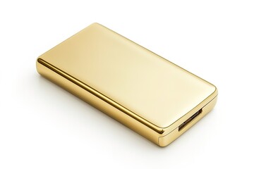 Luxury Gold Power Bank: Elegant Rechargeable Battery. Sleek, modern design. Premium quality portable charger. Perfect for travel, business, or everyday use. Solid gold rectangular shape with rounded  