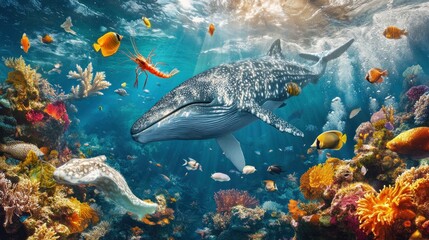 Fototapeta premium Whale Shark in Vibrant Coral Reef