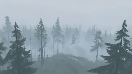 Obraz premium Misty forest landscape exploration enchanted woods nature photography tranquil environment bird's eye view serene atmosphere