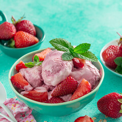 close up of homemade strawberry ice cream