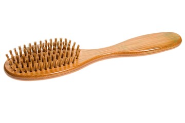 Eco-Friendly Bamboo Hairbrush: Natural Wooden Hair Care, Sustainable Salon Tool, Organic Bristles, Zero Waste Beauty Accessory, Healthy Hair Styling, Gentle Detangling Brush, Wooden Handle, Isolated  