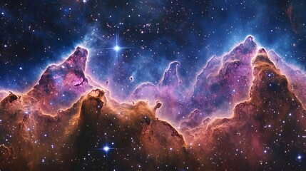 Obraz premium Stunning Cosmic Nebula with Glowing Interstellar Clouds and Distant Stars in Deep Space 