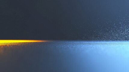 Naklejka premium Golden light softly illuminates a dark blue horizon glowing particles gently rise. AI Generated