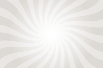 Gray background with white sun ray. Swirl sun ray lines starburst. Abstract texture with light of sunburst. Radial beam of sunlight. Retro background with flash. Design of sunbeam.