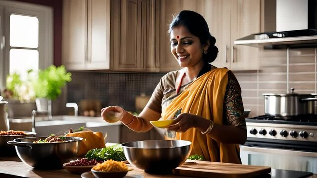 Indian woman making Indian food.