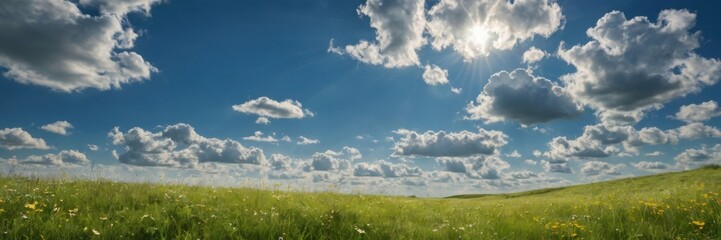 Fototapeta premium Serene Meadow Under a Blue Sky