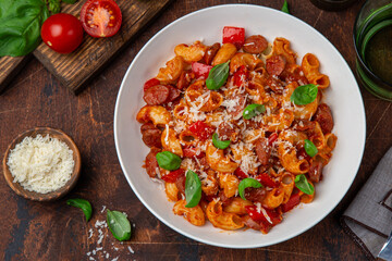 pasta with sausages and tomato sauce
